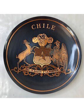 Chile Emblem Decorative Black Metal Plate Copper Trim Huemul Condor Design